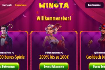 Winota 100 Bonus Spiele & 500 EUR Willkommensbonus