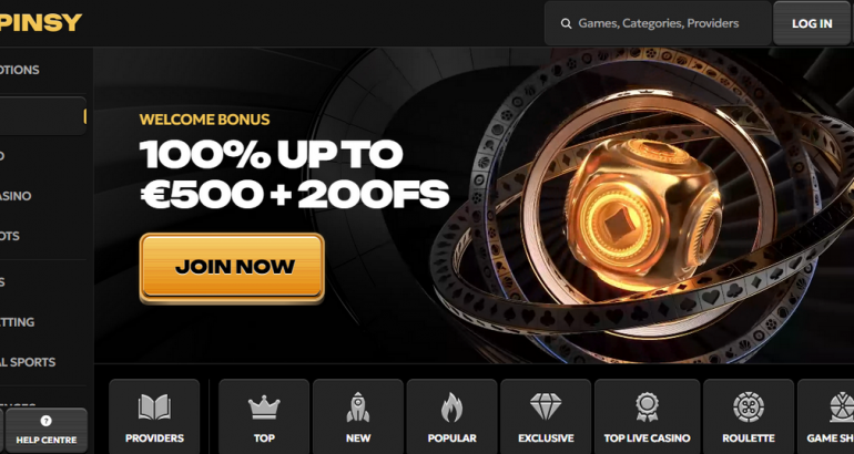 spinsy casino free gratis promo code new