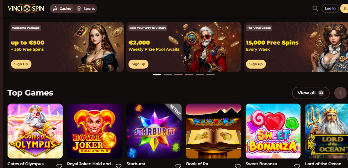 Vincispin Spiele & Sportwetten Willkommensbonus